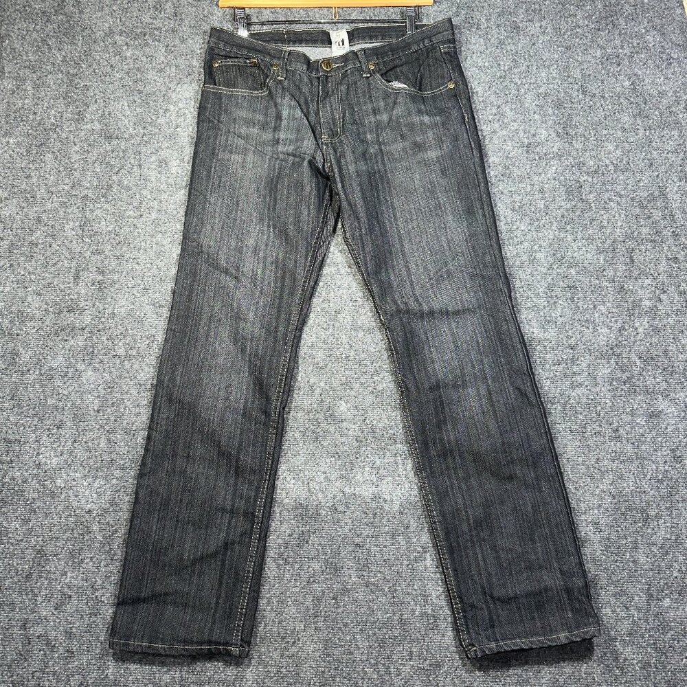 RI Raw Industries Jeans Mens 36 Black Cotton Straight Leg 5 Pocket Style Logo